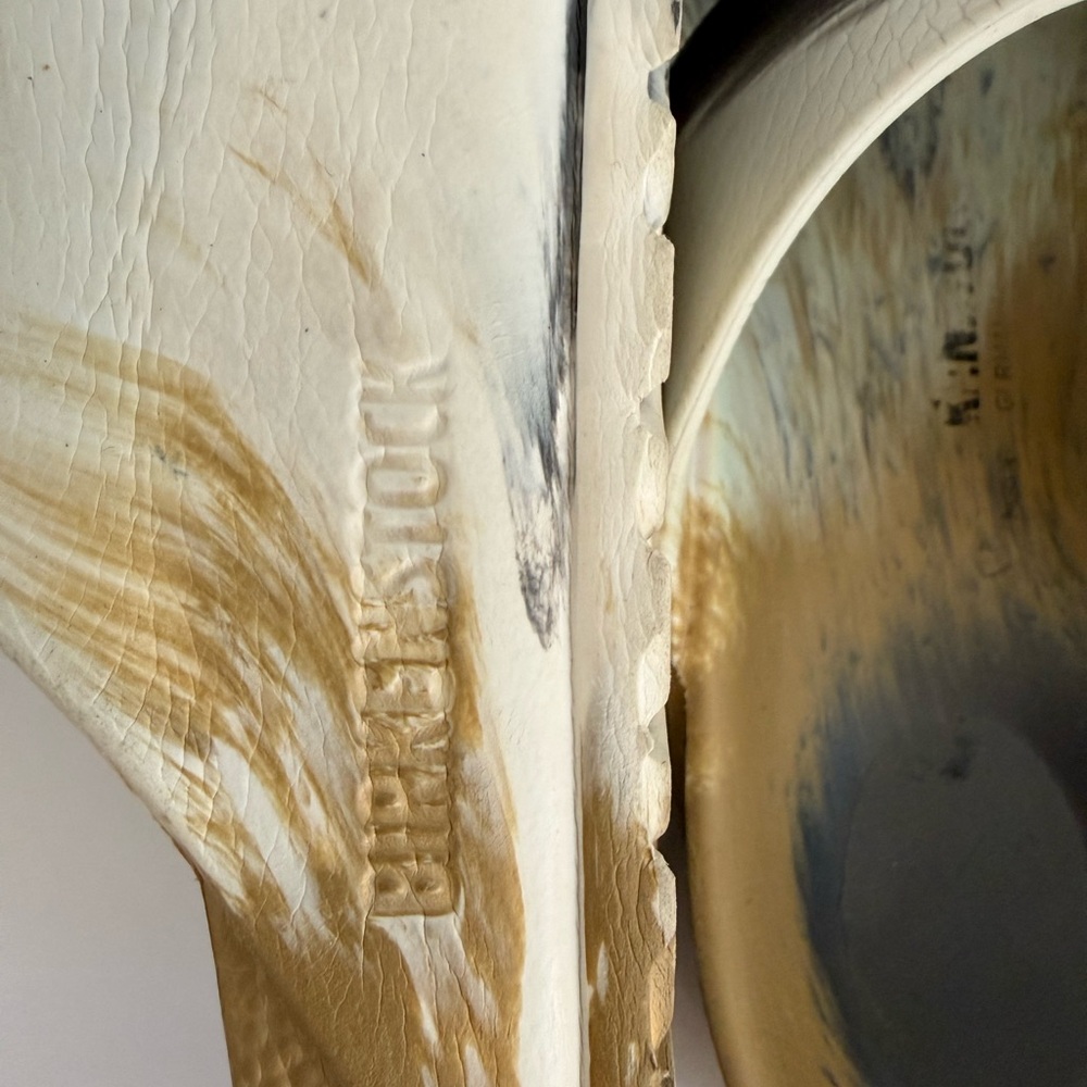 Birkenstock Two-Tone Black and Cream Marbled Leather Sandals - Picture 5 of 9